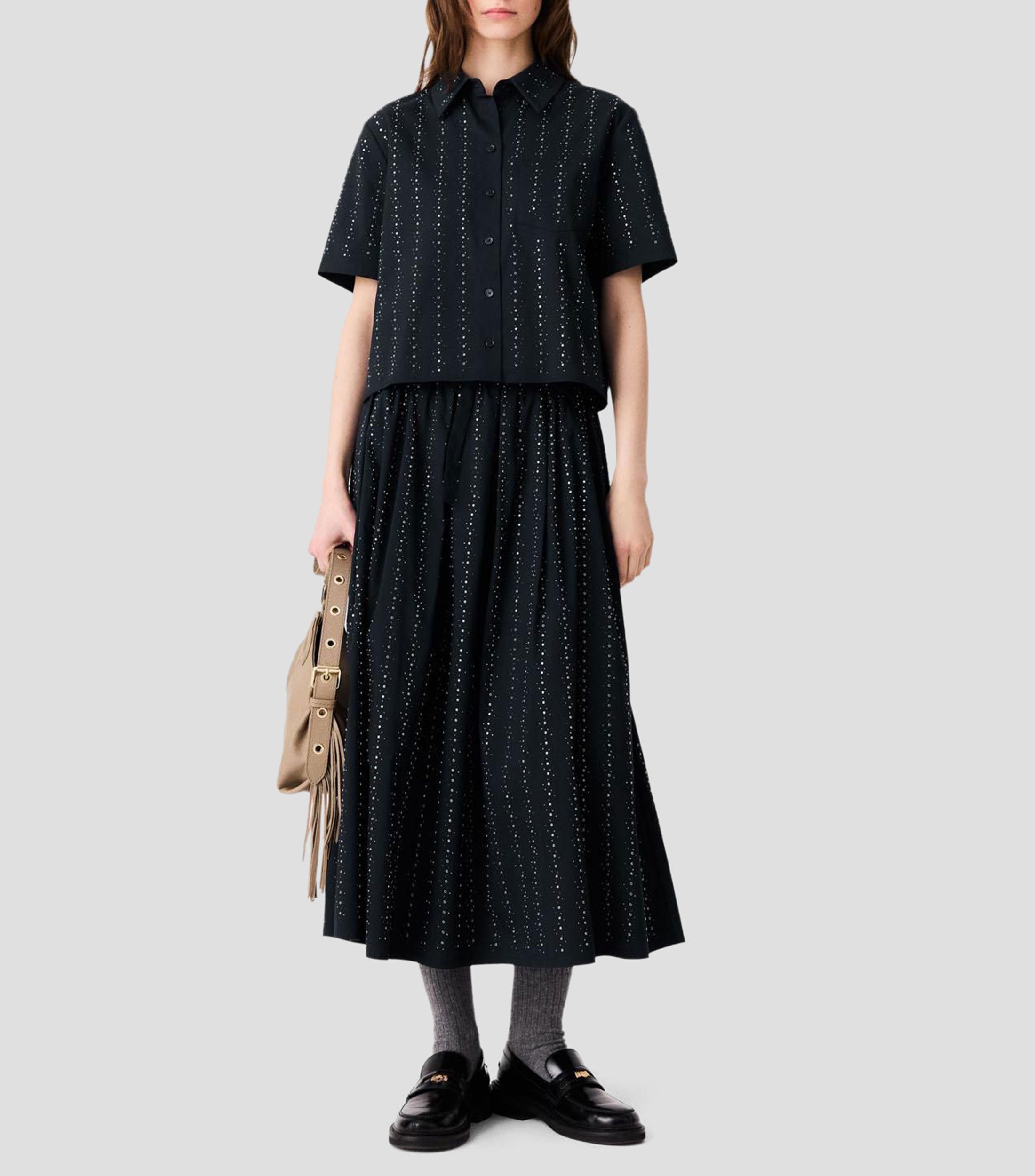 Camisa sólido manga corta Mujer